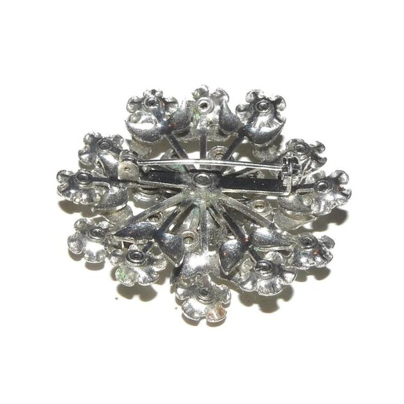 Vintage Prong Set Blue Rhinestone Brooch, Large Flower Rhinestone Brooch, - Picture 2 of 5